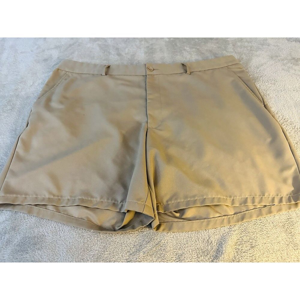 Greg Norman Chino‎ Shorts Mens 42 Beige Solid Flat Front Belt Loops Golf